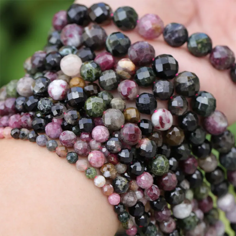 2-10mm Round 64 Faceted Mixed Color Tourmaline Beads Natural Stone For Jewelry Making 15'' DIY Trinket Gift | Украшения и
