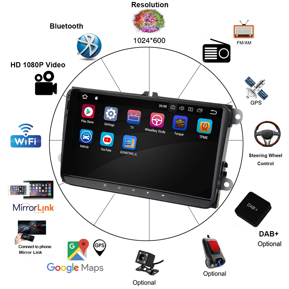 2 Din Android 8 0 автомобильный Радио dvd плеер GPS для Volkswagen GOLF 6 Polo Bora B6 PASSAT Tiguan SKODA OCTAVIA