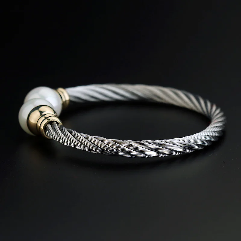 CHRAN Classic Stainless Steel Twisted Cable Bracelets &amp Bangles for Women Fashion Imitation Pearl Costume Brand Jewelry | Украшения и