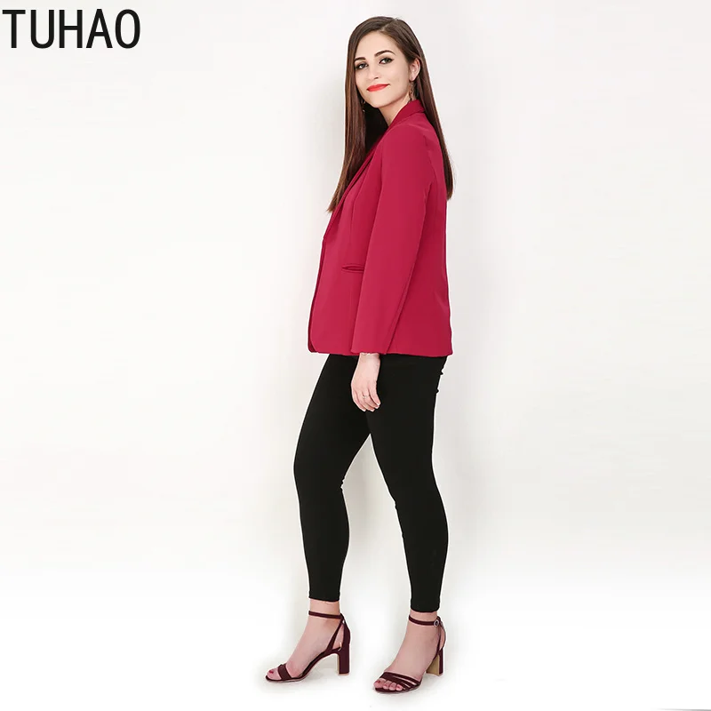 TUHAO, весенние короткие однотонные женские костюмы, блейзер для женщин, куртка для девушек размера плюс 8XL 7XL 6XL, деловые блейзеры с карманами