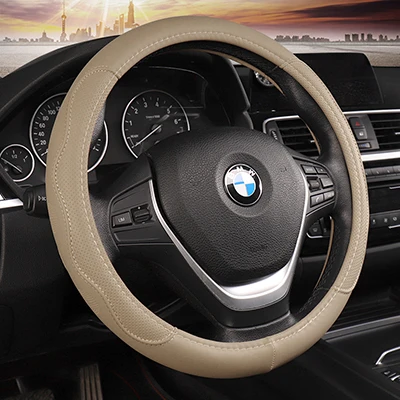 Beige DERMAY Черный Автомобильный спортивный чехол на руль, кожаный чехол на руль, универсальные чехлы на руль 38 см, автомобильные аксессуары - Название цвета: Beige