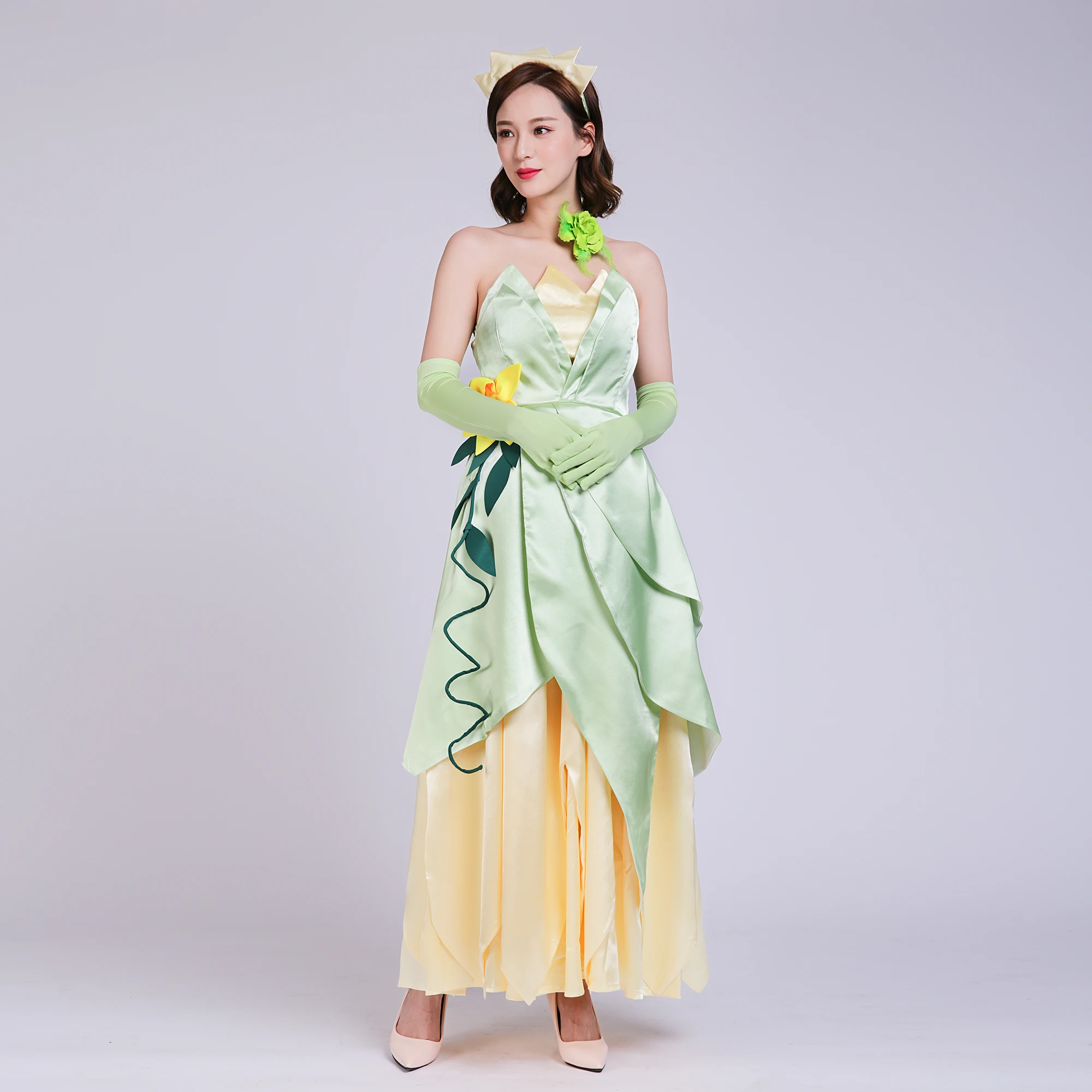 Костюм принцессы и лягушки для взрослых Tiana, зеленое платье принцессы Tiana, Женский костюм принцессы лягушки, любой размер