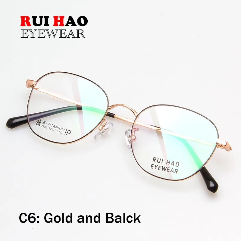 Gold and Black Титановые очки, женские оптические очки, оправа для мужчин, супер светильник, полный дизайн, очки унисекс, очки Rui Hao, Брендовые очки - Цвет оправы: Gold and Black