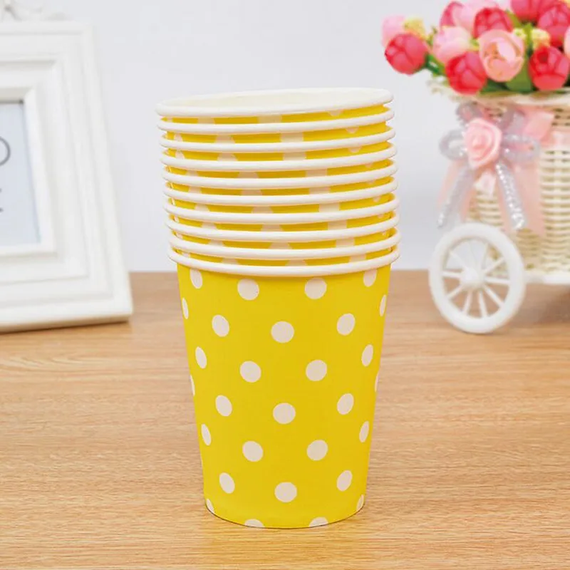 dotted yellow 50 шт./компл. однотонная цветная бумажная чашка Еда Класс одноразовая посуда для свадьбы детского дня рождения детей День рождения поставки 250 мл - Цвет: dotted yellow