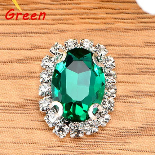 Green 8x10 мм 10 шт./лот Овальный Стекло Кристалл пришить Стразы с когтями Высокое качество украшения DIY Пуговицы - Цвет: Green