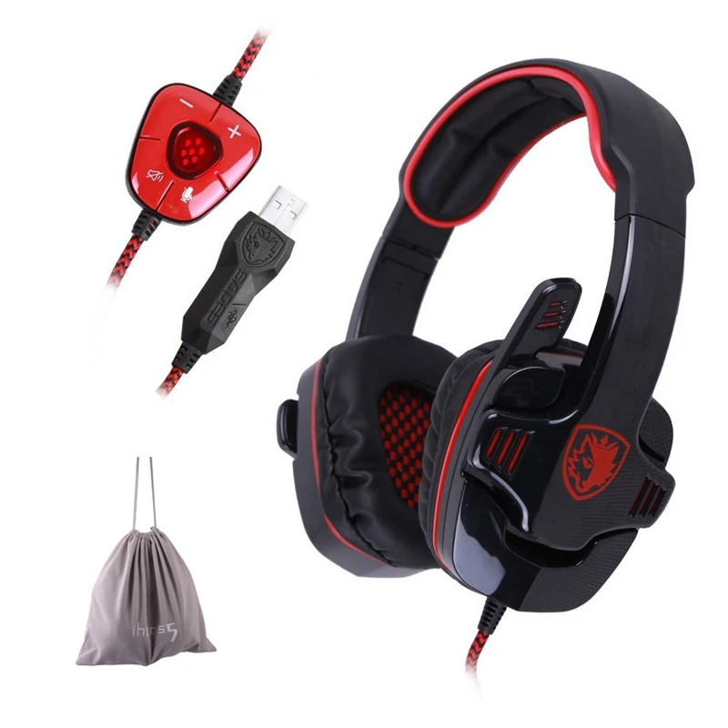 SADES SA901 за ухо USB проводной 7 1 Surround Шум отмена PC Gaming Headset с микрофоном для ПК