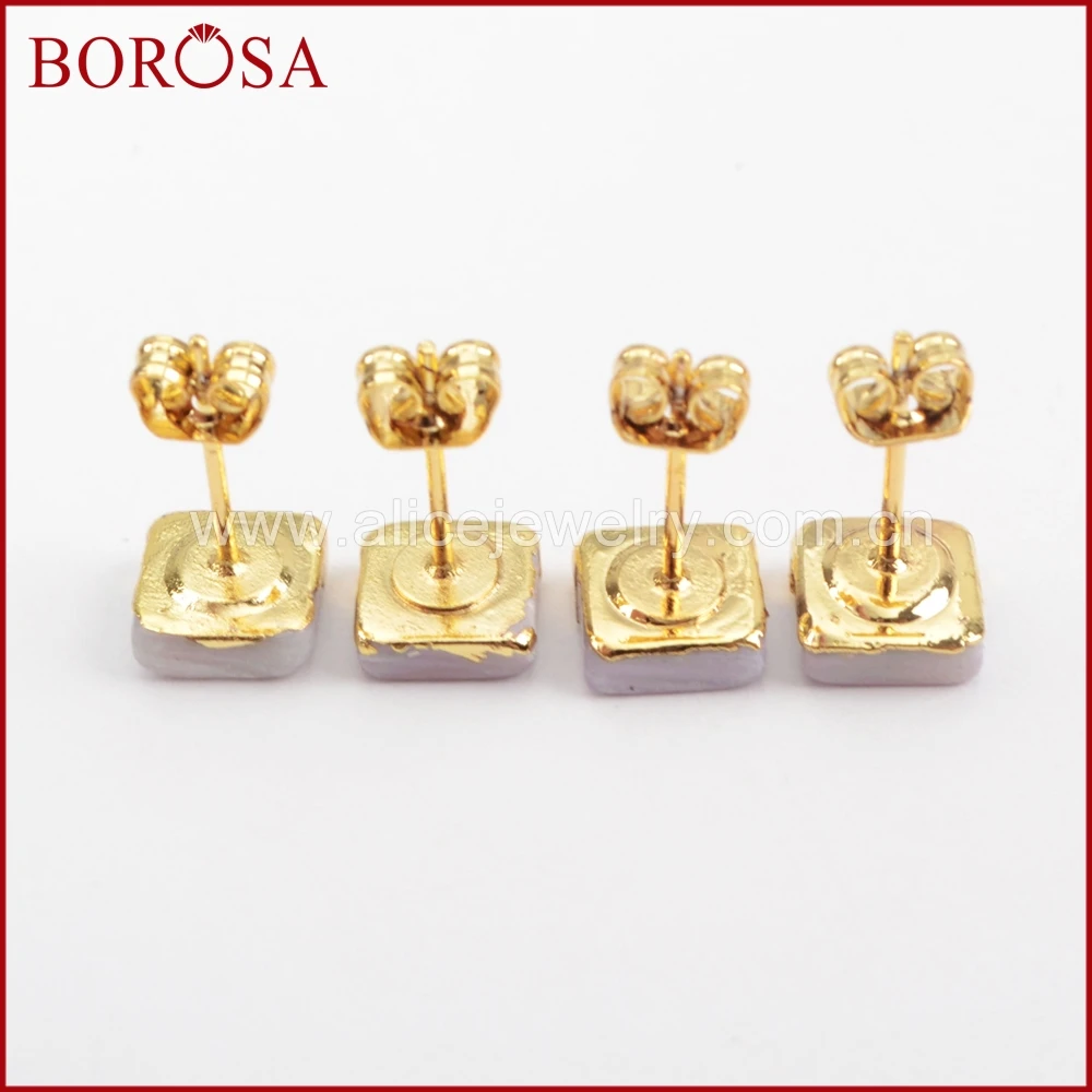 BOROSA 10 пар золотого цвета 7 мм квадратные натуральные белые серьги-гвоздики в виде ракушки для женщин, модные серьги Druzy Drusy оптом G1363