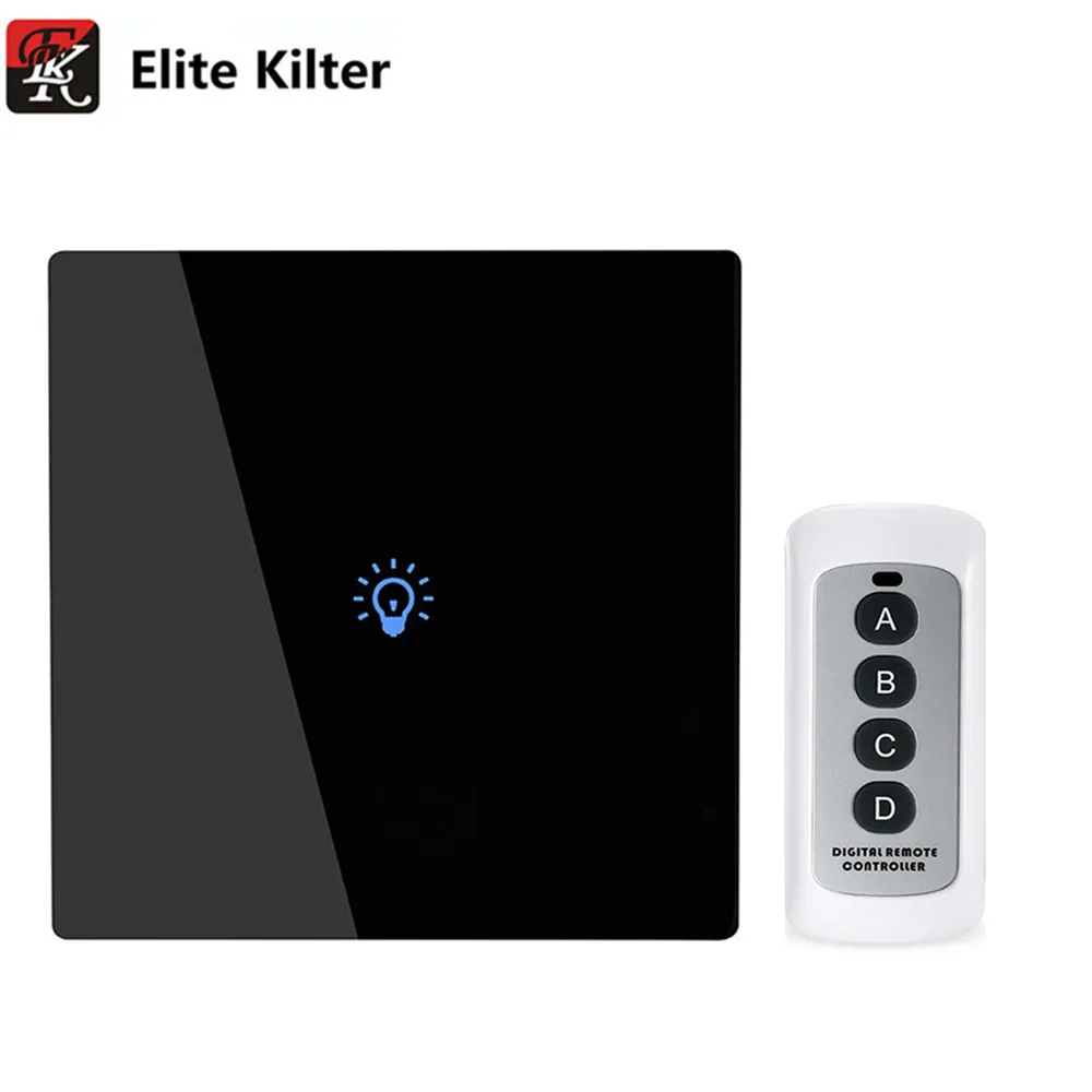 Elite Kilter EU Standard Remote Control touch1 Gang 1 Way RF433 Smart Wall Switch Wireless remote control touch light switch |