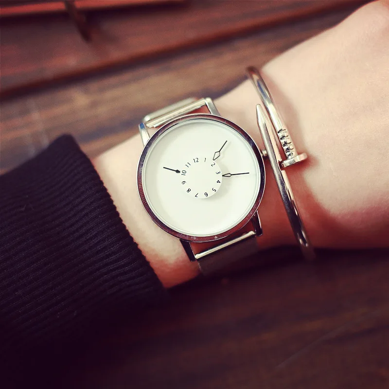 Новые модные женские кварц Творческий Смотреть Простой Уникальный студентов часы стрелки лицо дизайн сетка