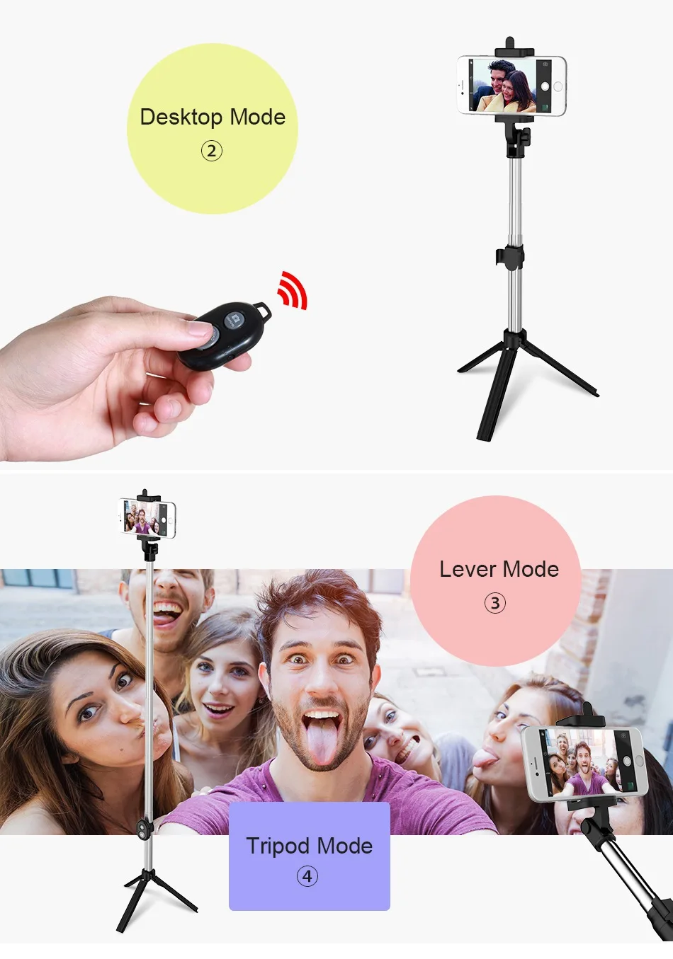 Мини Беспроводная Bluetooth селфи палка с дистанционным управлением затвора ручной 4 в 1 селфи палки монопод штатив+ держатель для смартфона
