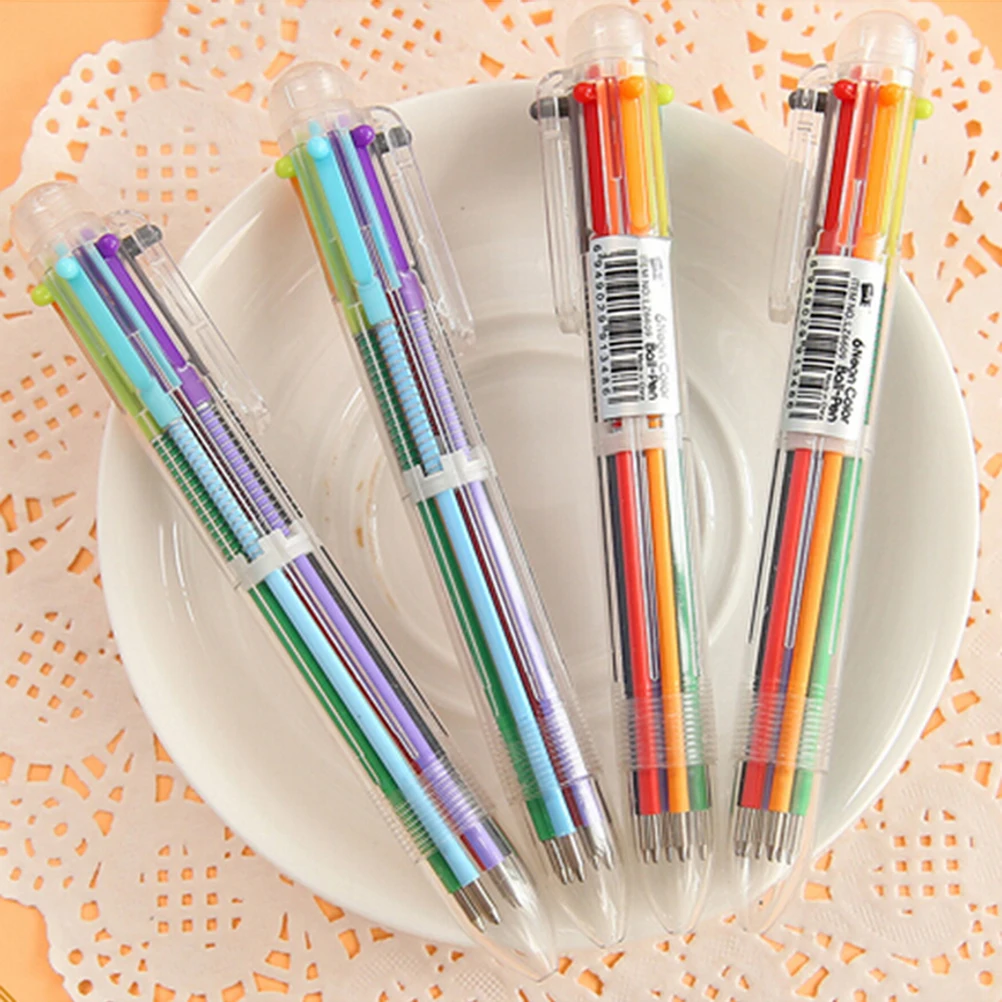 

1 Pcs 6in1 Ballpoint Pen Multi Color Ball Pen Korean Stationary Marking Pens Office School Supplies