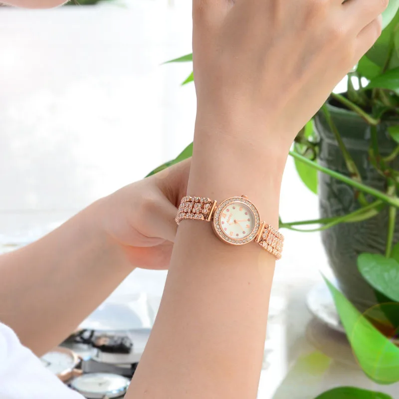 Женские кварцевые часы Abrray розовое золото со стразами японский механизм|wristwatch