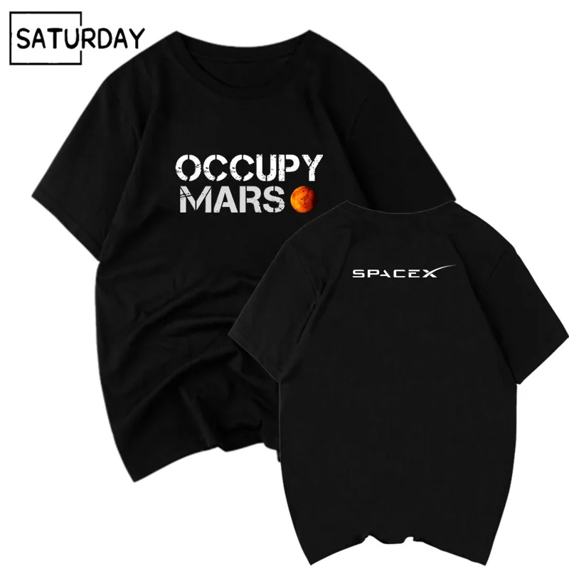 

Men's Space X T Shirt Tesla Tees Casual Top Design Occupy Mars 100% Cotton Tee SHIRT Spacex Graphic Tees Men