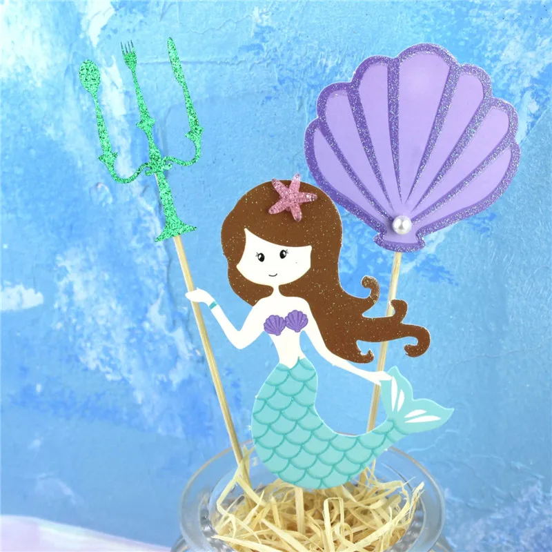 Свадебные украшения вечерние для торта в виде русалки с изображением океана