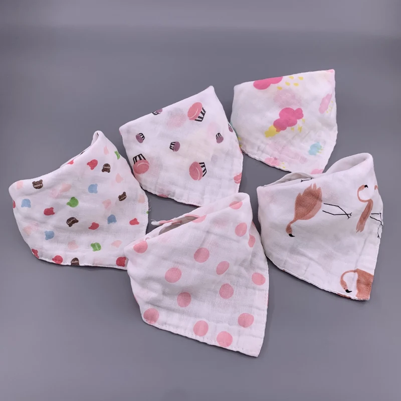 5pcs/lot Musiln Cotton baby bibs 4 layers Girls Boys Babador Bandana Bibs Bebe Triangle Feeding Burp Cloth Collar Scarf | Детская одежда