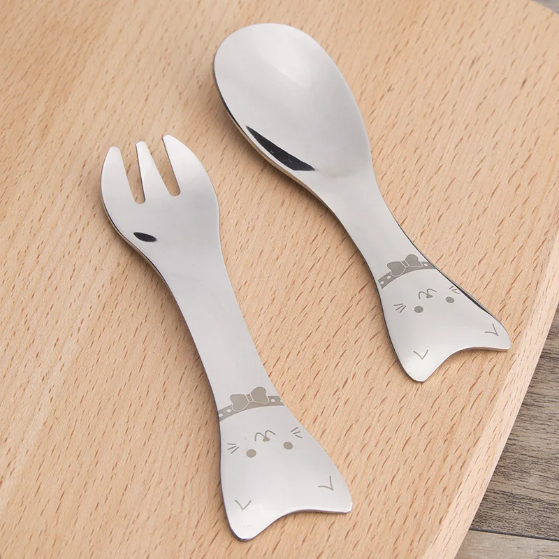 Кавайная кошка 304 ложка из нержавеющей стали вилка Милая мультяшная детская
