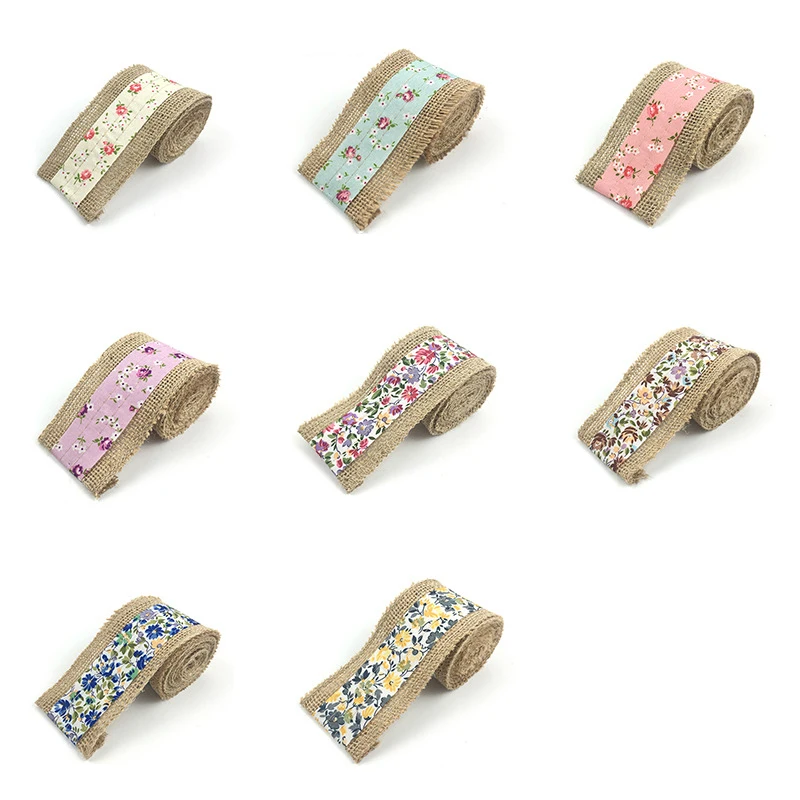 

2m/roll Beautiful Natural Jute Burlap Ribbon Roll Flower Trims Tape Home Cloth Decoration