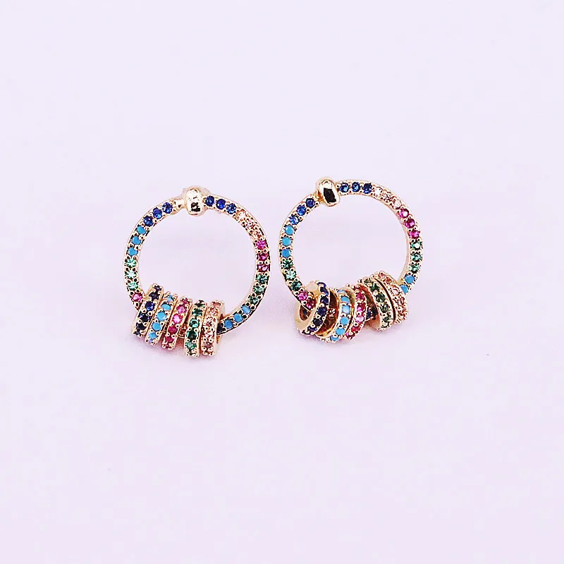 

3Pair Gold Filled New Colorful Zirconia CZ Micro Pave Circle Stud Earring