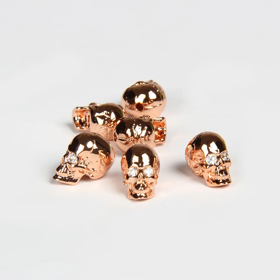 Rose Gold Ailatu 10 шт. известный бренд череп медные бусины для DIY модные мужские браслет или ожерелье ювелирные изделия - Цвет: Rose Gold