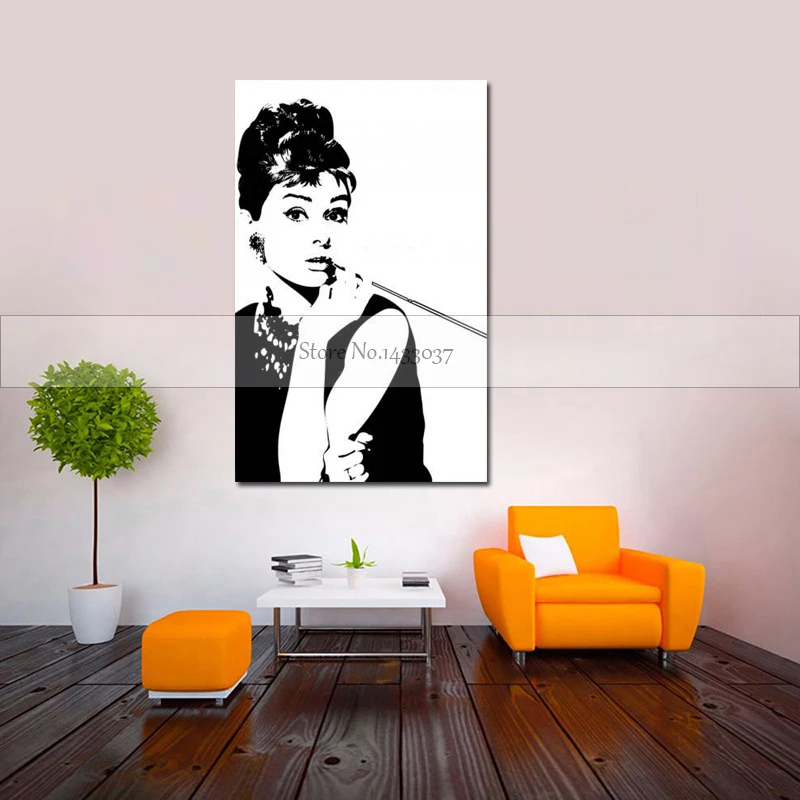 

Black and White 100% Hand-painted Audrey Hepburn Pop Art Wall Art Oil Painting On Canvas High Quality Free Shipping