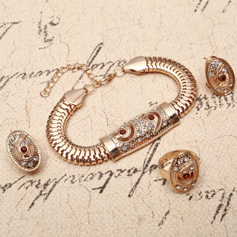 ZOSHI винтажные Золотые Ювелирные наборы ожерелье серьги браслет кольцо для женщин