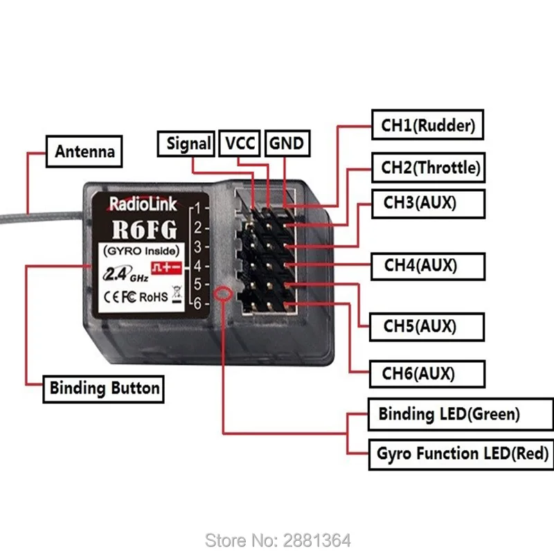 100% Оригинальный RadioLink R6FG 2 4 ГГц 6 канальный приемник Радиоуправляемый гироскоп