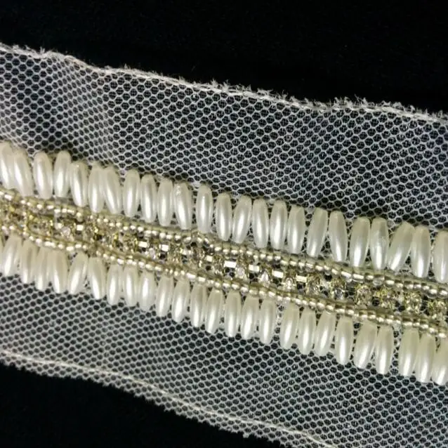 5yards Pearl Beaded Embroidered Lace Trim Rhinestone Mesh Ribbon Applique Handmade DIY Clothes Wedding Dress Sewing Craft | Дом и сад