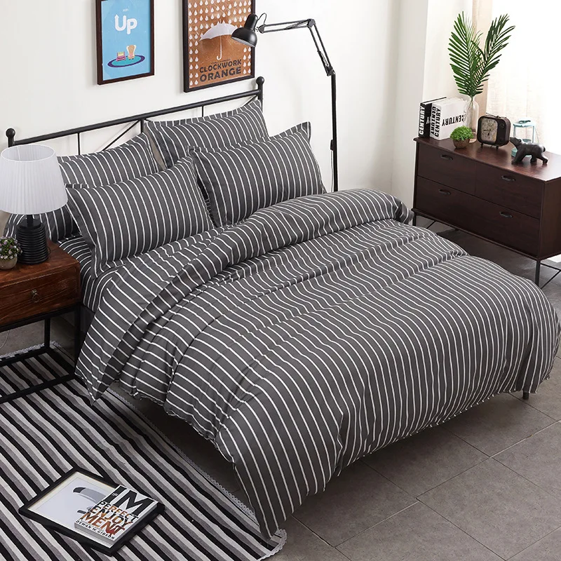 Комплект постельного белья из 3 предметов/4 предметов в серую полоску Мягкое