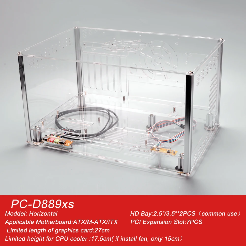 QDIY PC D889XS горизонтальный ATX РС чехол акриловый прозрачный настольный ПК с водяным