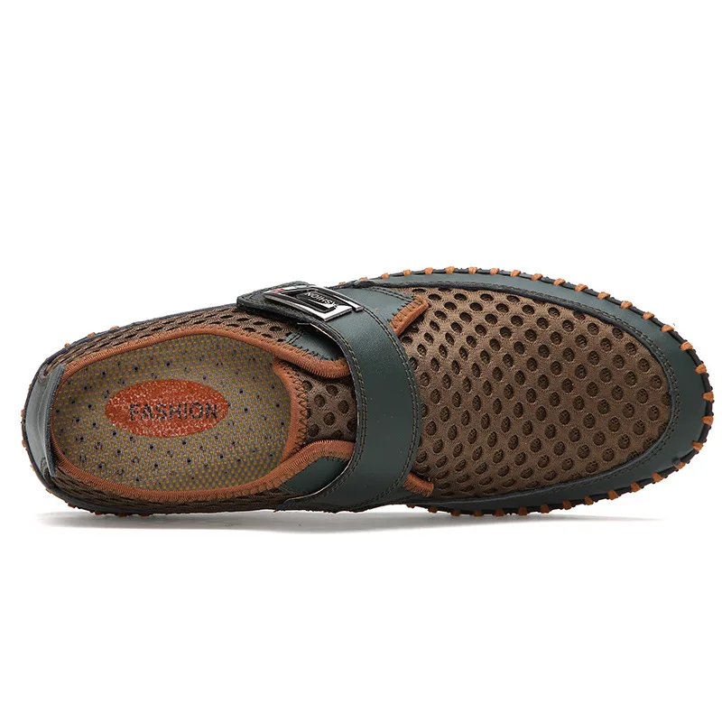 BACKCAMEL Men's New Mesh Shoes Breathable Wild Leather Hand-pulled Casual Flat Comfort Footwear Size 38-44 Top | Обувь