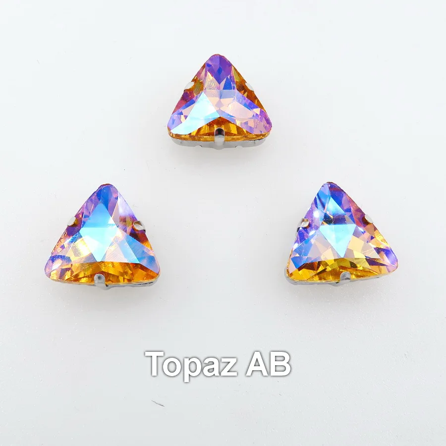 A3 Topaz AB AB цвета серебряный коготь настройки 18 мм треугольной формы стекло Кристалл пришить стразы бусины одежды обувь ручной работы diy отделка - Цвет: A3 Topaz AB