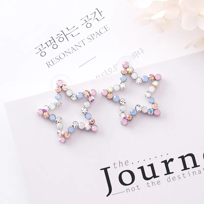 Modern Women's Earrings 2018 Simple Colorful Zircon Heart Star Women Stud Korean Fashion Cute Female Jewelry Accessorie | Украшения и