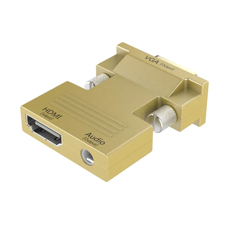 Urgrico 1080P HDMI в VGA адаптер папа в Famale HDMI VGA конвертер адаптер в аналоговые аудио и видео для ПК ноутбук ТВ коробка проектор - Цвет: Gold