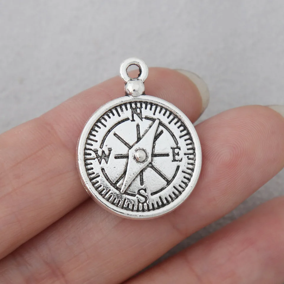 Модный античный серебряный компас RAINXTAR из сплава для кемпинга Подвески 20*27 мм 50