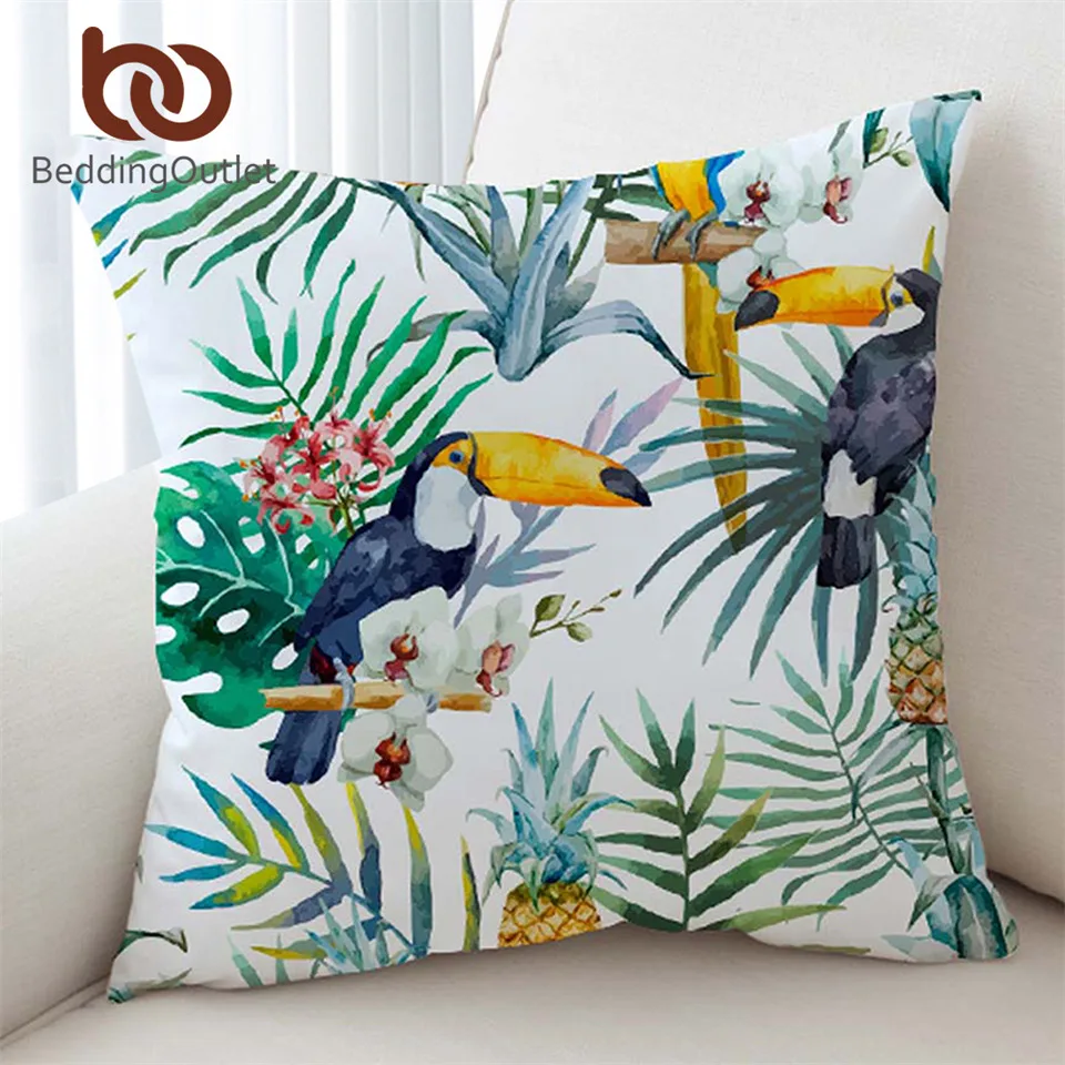 BeddingOutlet Toucan Cushion Cover Floral Pillow Case Tropical Plant Throw Pineapple Decorative Covers 45cmx45cm|Наволочки| |