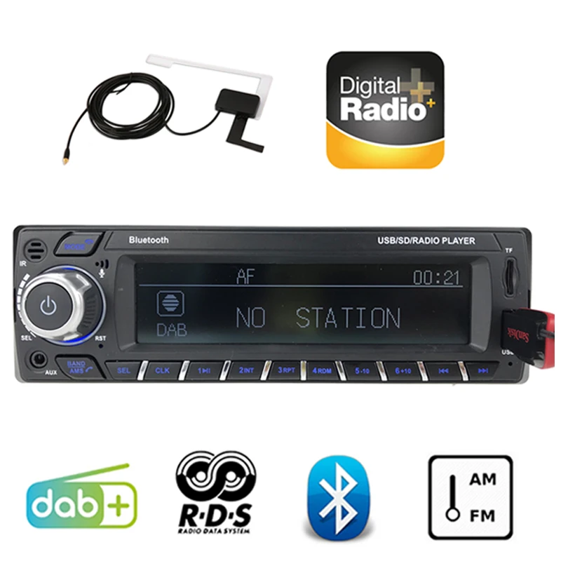 1089DAB+1 Din Car Radio RDS Hands-Free MP3/SD/MMC DAB+ FM USB SD LCD Screen Digital Audio Broadcast Bluetooth Card Machines | Автомобили и