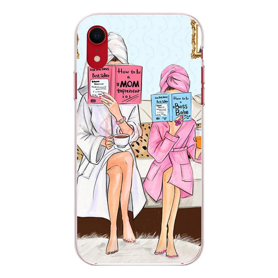 Мягкий силиконовый чехол OUTMIX Baby and Mom Girl queen для iPhone 7 8 plus X XS XR max 5 5S 6 6S Черная
