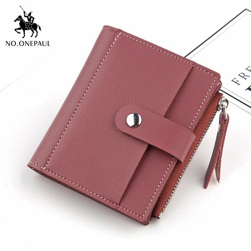 075-2 rose red NO. ONEPAUL, новинка, женский короткий кожаный бумажник с золотой пряжкой на молнии, мягкий модный простой брендовый кошелек для монет - Цвет: 075-2 rose red