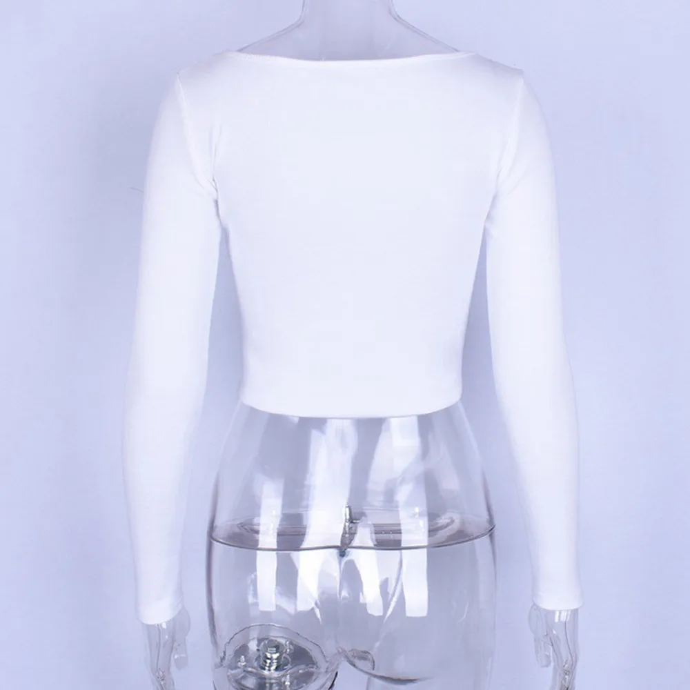 Модные женские Топы с длинным рукавом и круглым вырезом Осенние сексуальные