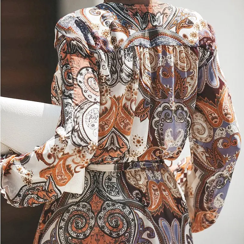 Женское Модное Длинное Платье с принтом длинный рукав бохо сексуальные большие