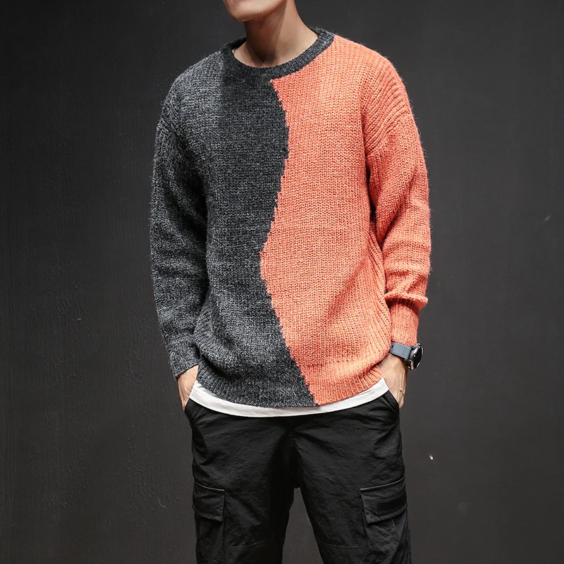 Новое поступление осень зима 5XL Мужской пуловер свитера двойной лоскутный цвет Мужская одежда 4XL вязаный свободный джемпер 9051