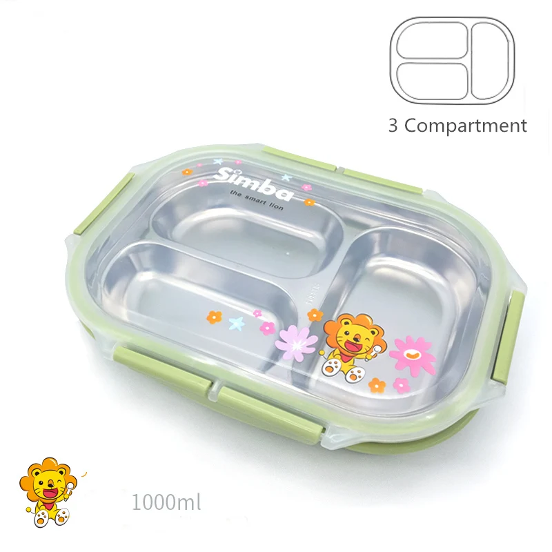 Green 3 Compartment MICCK Ланч-бокс из нержавеющей стали милый Теплоизоляционный Бенто-бокс для пикника и школы экологически чистый контейнер для еды с отделениями - Цвет: Green 3 Compartment