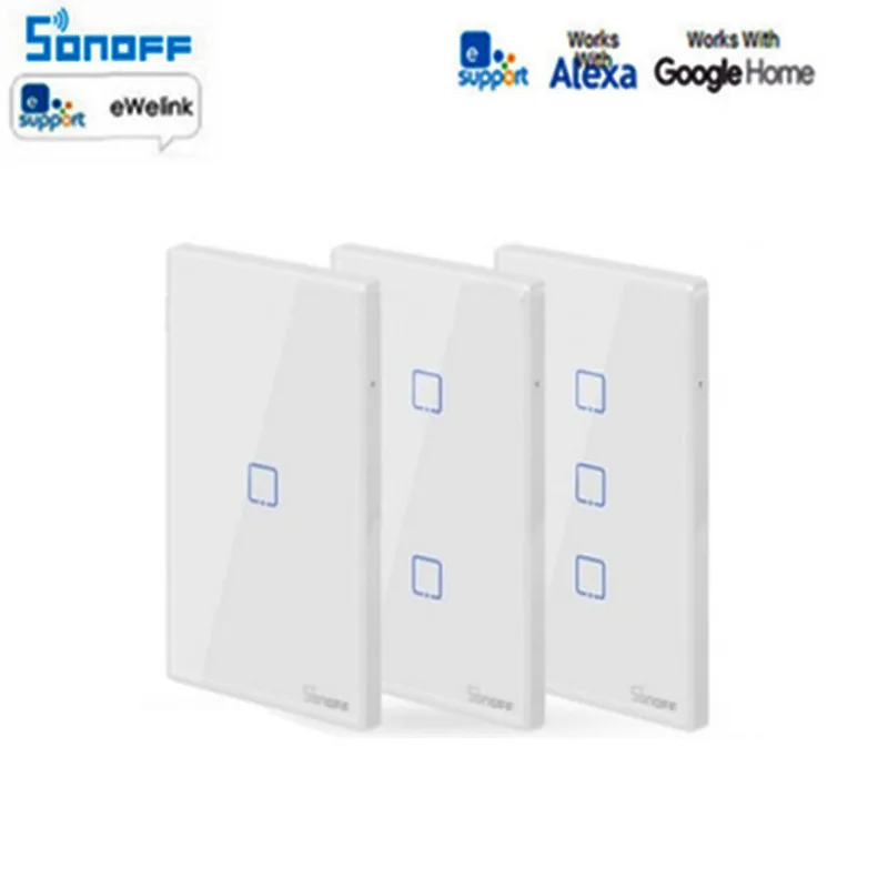 Itead Sonoff T0 нам 120 Размеры 1/2/3 TX настенных выключателей Дистанционное управление переключатель Wi-Fi с границы работает с Alexa Google Home