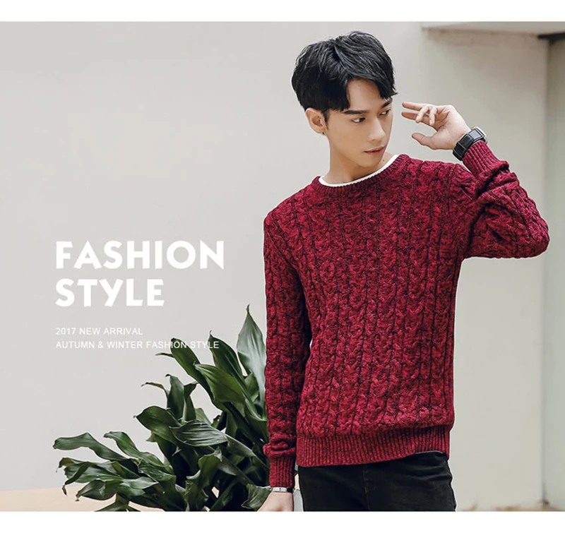 New Autumn Winter Fashion Men's Sweaters Warm Thick Slim Fit Men Pullover Cotton Trend Knitted Jacquard Sweater Men