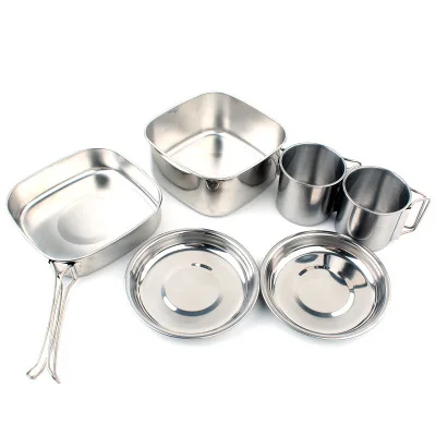Outdoor 6 piece camping stainless steel cookware mountaineering picnic bowl portable 3-4 person barbecue combination | Дом и сад