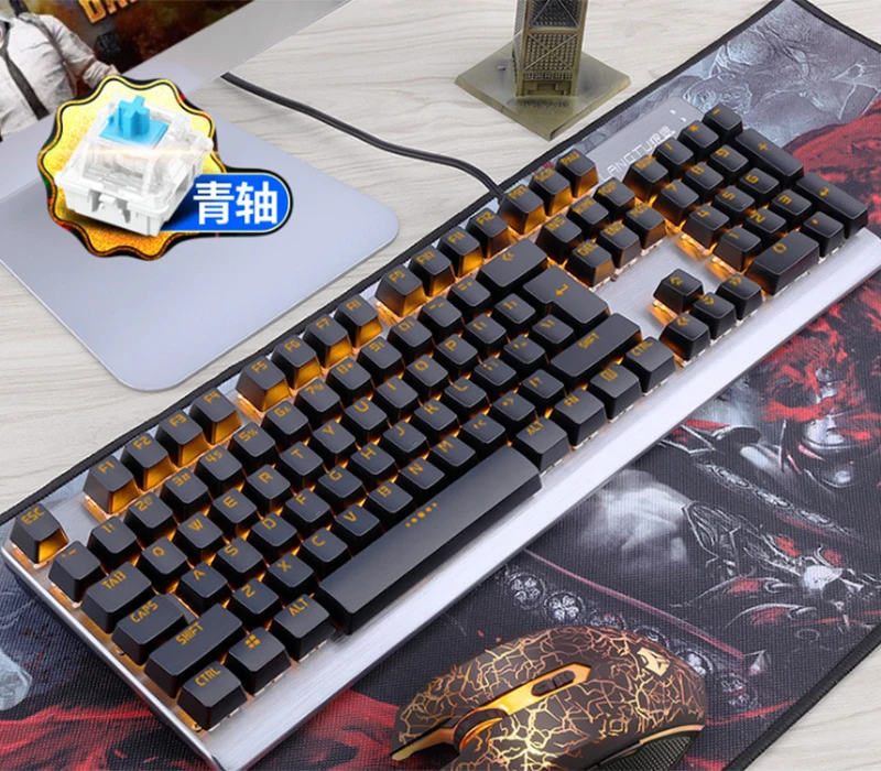 Black-Orange Light Многоцветная Радужная светодиодный с подсветкой механическое ощущение USB Проводная игровая клавиатура и мышь комбо для работы или игры, полный размер - Цвет: Black-Orange Light