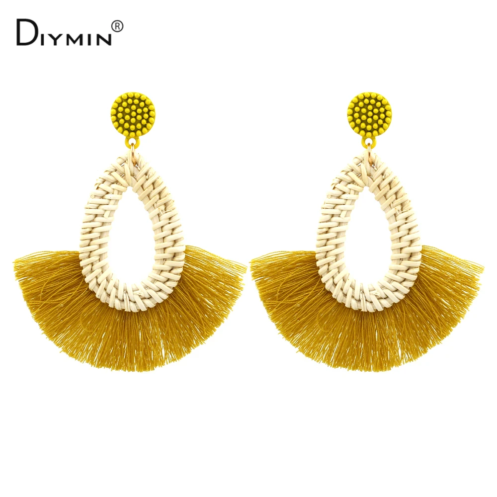 Diyimin Новый Винтаж Этническая кисточкой серьги Мода чешского ротанга Knit Drop