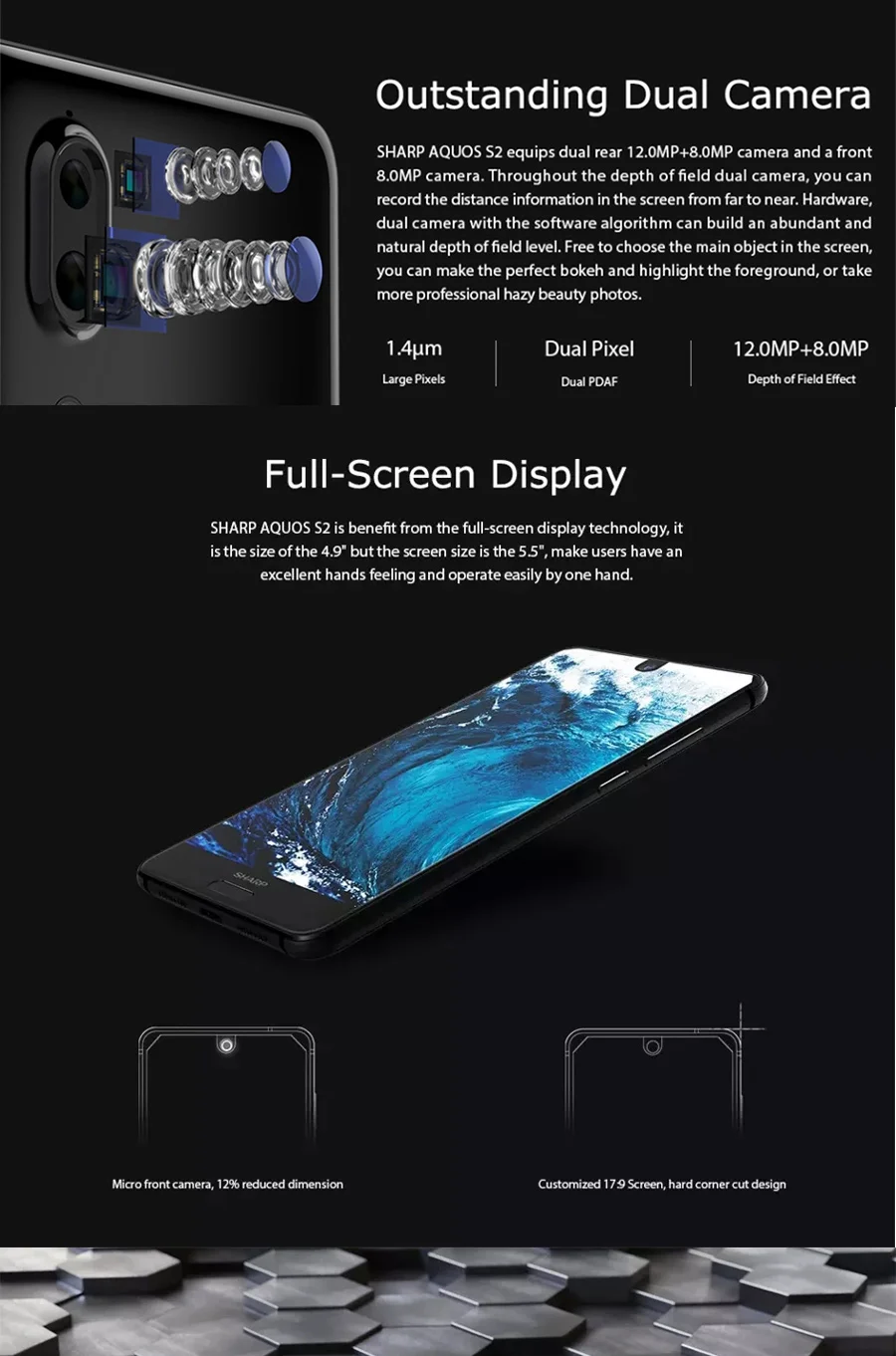 Смартфон SHARP AQUOS C10 S2 Android 8,0 4 Гб+ 64 Гб 5,5 ''FHD+ Восьмиядерный Snapdragon 630 с функцией распознавания лица NFC 12 МП 2700 мАч 4G мобильный телефон