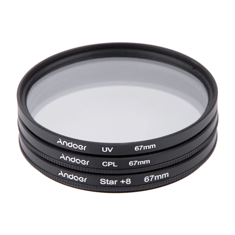 Комплект фильтров для камеры Andoer 67 мм UV + CPL Star с 8 точечным фильтром чехлом Canon Nikon
