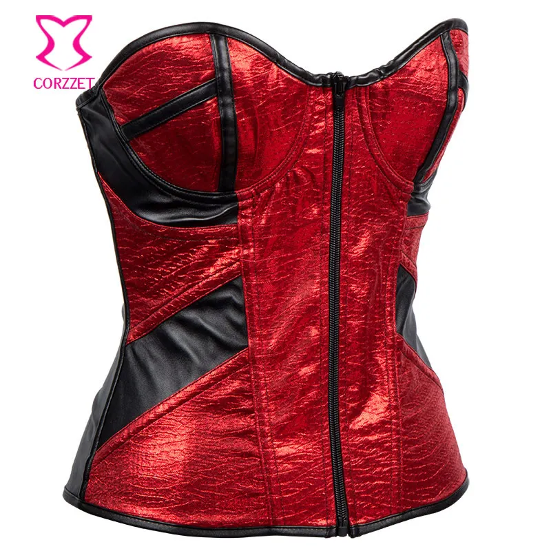 Красный корсет на молнии из ПВХ кожи для клувечерние и бюстье готическая одежда
